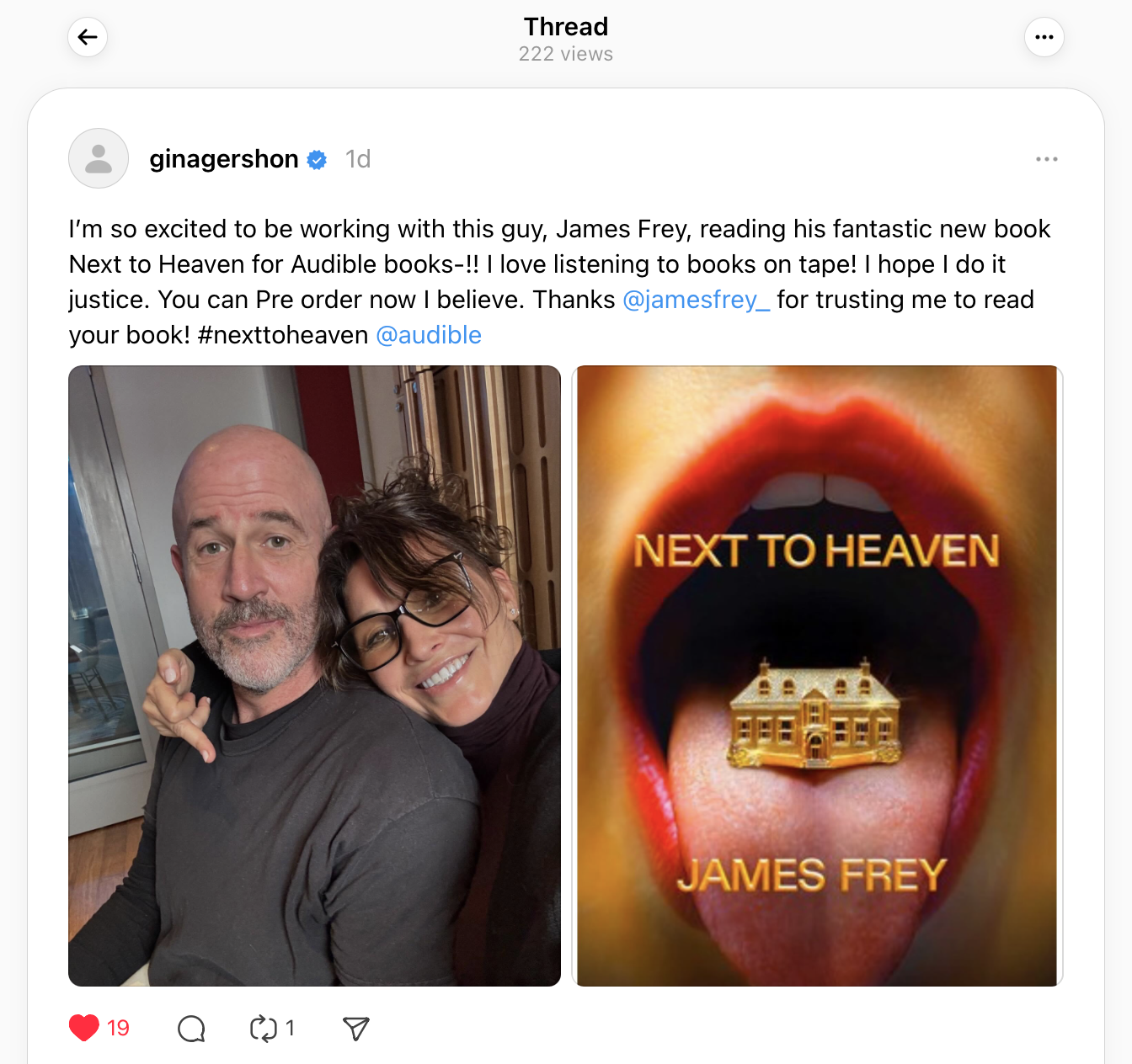 Gina Gershon James Frey NEXT TO HEAVEN Audible